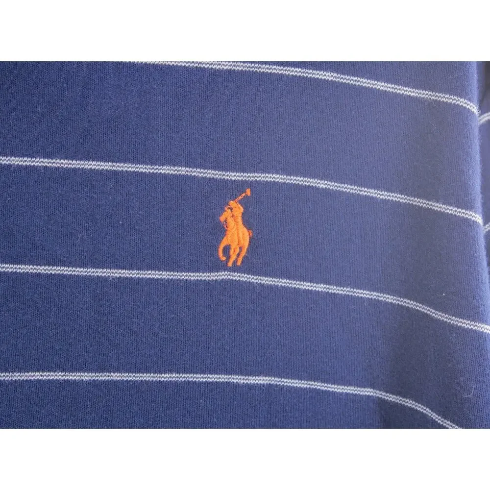 VTG Polo Ralph Lauren Men's L Blue Striped Polo Shirt Classic Fit Short Sleeve